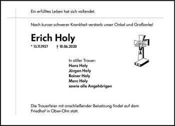 Traueranzeige von Erich Holy von vrm-trauer