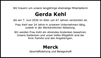 Traueranzeige von Gerda Kehl von vrm-trauer