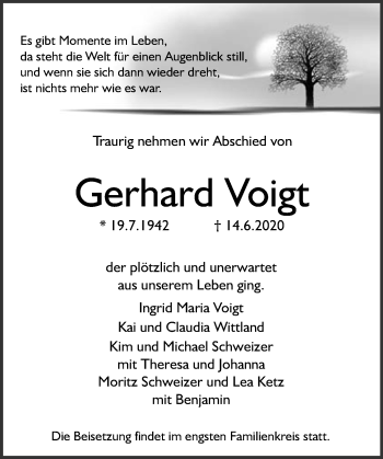 Traueranzeige von Gerhard Voigt von vrm-trauer