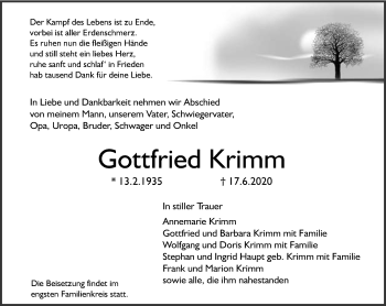 Traueranzeige von Gottfried Krimm von vrm-trauer