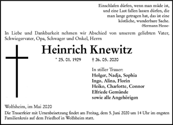 Traueranzeige von Heinrich Knewitz von vrm-trauer