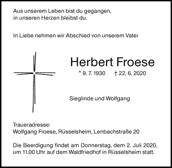 Traueranzeige von Herbert Froese von vrm-trauer