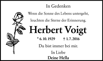 Traueranzeige von Herbert Voigt von vrm-trauer
