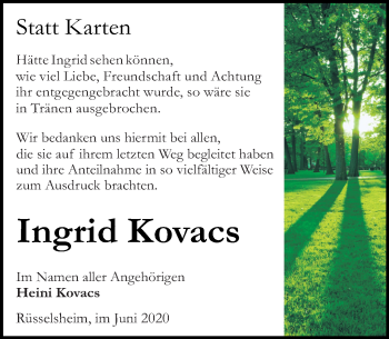 Traueranzeige von Ingrid Kovacs von vrm-trauer