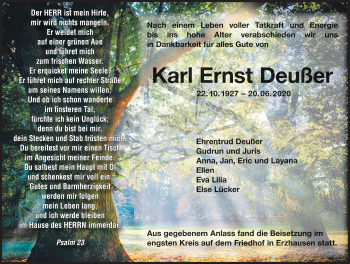 Traueranzeige von Karl Ernst Deußer von vrm-trauer