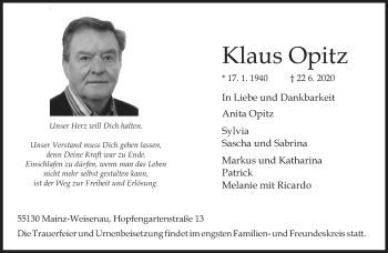 Traueranzeige von Klaus Opitz von vrm-trauer