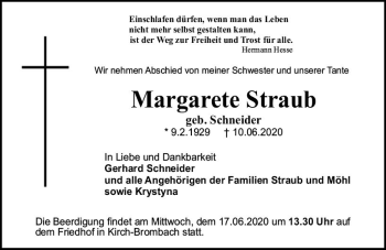 Traueranzeige von Margarete Straub von vrm-trauer