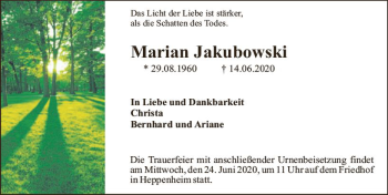 Traueranzeige von Marian Jakubowski von vrm-trauer