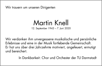 Traueranzeige von Martin Knell von vrm-trauer