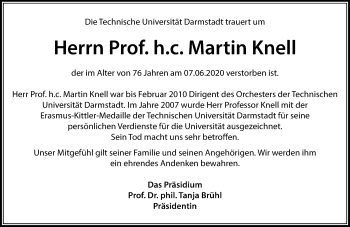 Traueranzeige von Martin Knell von vrm-trauer