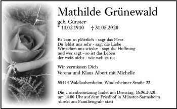 Traueranzeige von Mathilde Grünewald von vrm-trauer