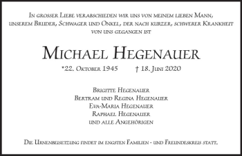 Traueranzeige von Michael Hegenauer von vrm-trauer