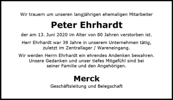 Traueranzeige von Peter Ehrhardt von vrm-trauer