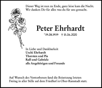 Traueranzeige von Peter Ehrhardt von vrm-trauer