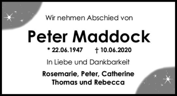 Traueranzeige von Peter Maddock von vrm-trauer