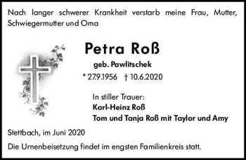 Traueranzeige von Petra Roß von vrm-trauer
