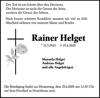 Traueranzeige von Rainer Helget von vrm-trauer