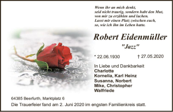 Traueranzeige von Robert Eidenmüller von vrm-trauer