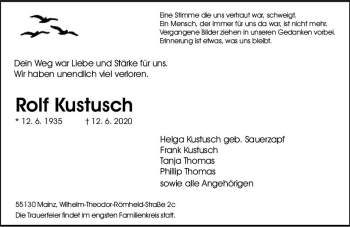 Traueranzeige von Rolf Kustusch von vrm-trauer