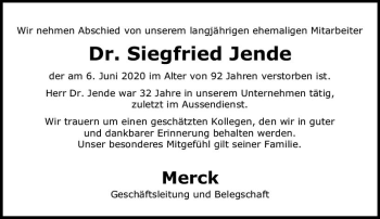 Traueranzeige von Siegfried Jende von vrm-trauer