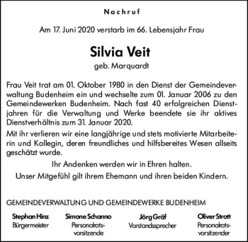 Traueranzeige von Silvia Veit von vrm-trauer