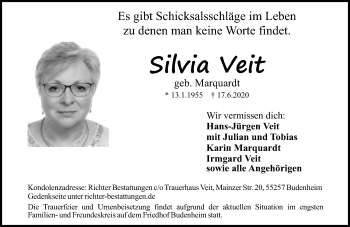 Traueranzeige von Silvia Veit von vrm-trauer