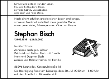 Traueranzeige von Stephan Bisch von vrm-trauer