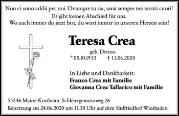 Traueranzeige von Teresa Crea von vrm-trauer