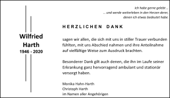 Traueranzeige von Wilfried Harth von vrm-trauer