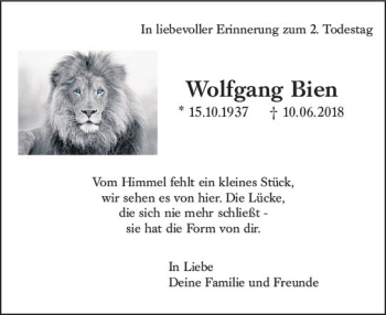 Traueranzeige von Wolfgang Bien von vrm-trauer