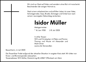 Traueranzeige von Isidor Müller 