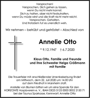 Traueranzeige von Annelie Otto von vrm-trauer