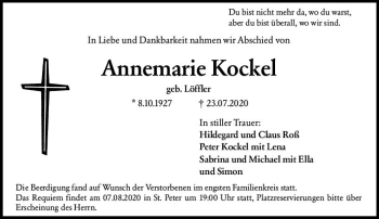 Traueranzeige von Annemarie Kockel von vrm-trauer