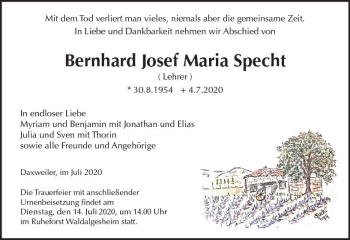 Traueranzeige von Bernhard Josef Maria Specht von vrm-trauer