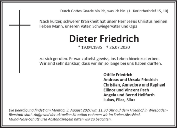 Traueranzeige von Dieter Friedrich von vrm-trauer