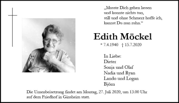 Traueranzeige von Edith Möckel von vrm-trauer
