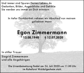 Traueranzeige von Egon Zimmermann von vrm-trauer