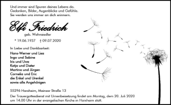 Traueranzeige von Elfi Friedrich von vrm-trauer
