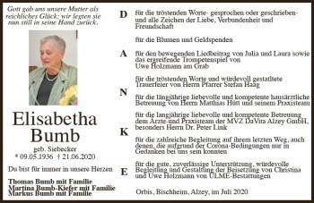 Traueranzeige von Elisabeth Bumb von vrm-trauer