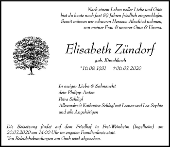 Traueranzeige von Elisabeth Zündorf von vrm-trauer