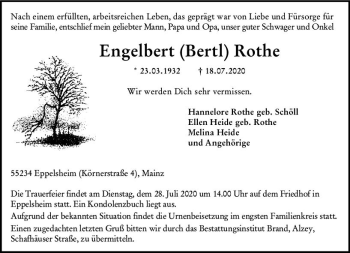 Traueranzeige von Engelbert Rothe von vrm-trauer