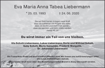 Traueranzeige von Eva Maria Anna Tabea Liebermann von vrm-trauer