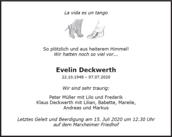 Traueranzeige von Evelin Deckwerth von vrm-trauer