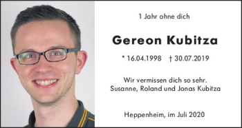Traueranzeige von Gereon Kubitza von vrm-trauer