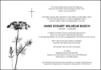 Traueranzeige von Hans Eckart Wilhelm Busch von vrm-trauer