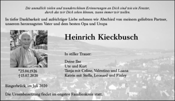 Traueranzeige von Heinrich Kieckbusch von vrm-trauer