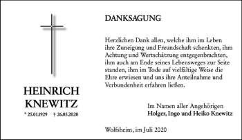 Traueranzeige von Heinrich Knewitz von vrm-trauer