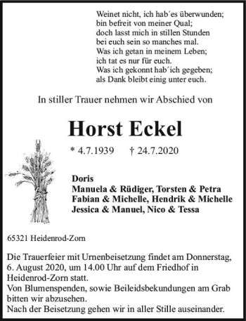 Traueranzeige von Horst Ecket von vrm-trauer