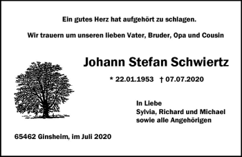 Traueranzeige von Johann Stefan Schwiertz von vrm-trauer