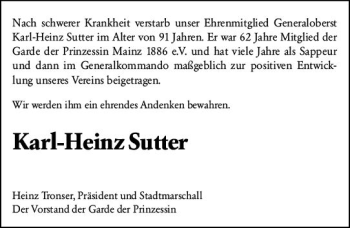 Traueranzeige von Karl-Heinz Sutter von vrm-trauer